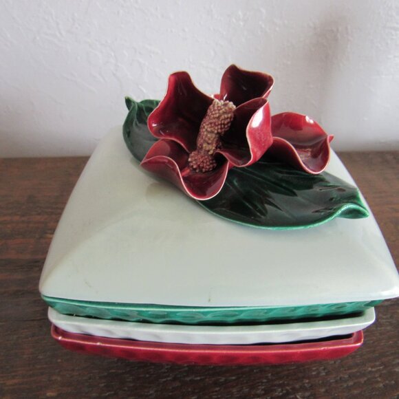 Set of 4 Floral Dishes with Interchangeable Lid Ceramical, USA - Picture 3 of 8